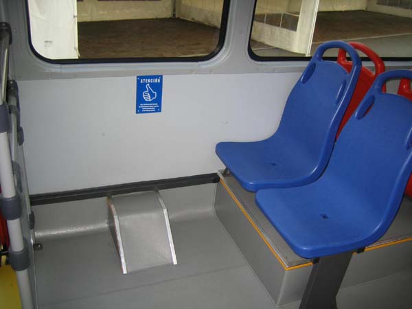Transit systems around the world have reserved seating for seniors and passengers with disabilities, and often for pregnant women as well, as found on this TransMilenio bus in Bogotá, Colombia.